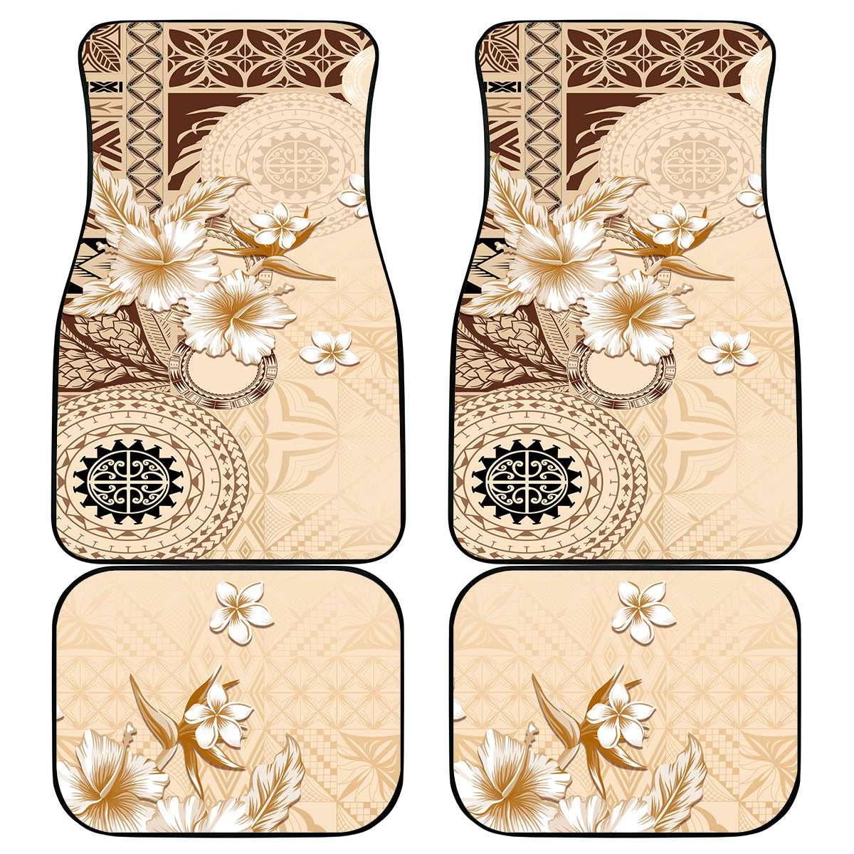 Samoa Siapo Pattern With Beige Hibiscus Car Mats