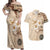 Samoa Siapo Pattern With Beige Hibiscus Couples Matching Off Shoulder Maxi Dress and Hawaiian Shirt LT05 Beige - Polynesian Pride