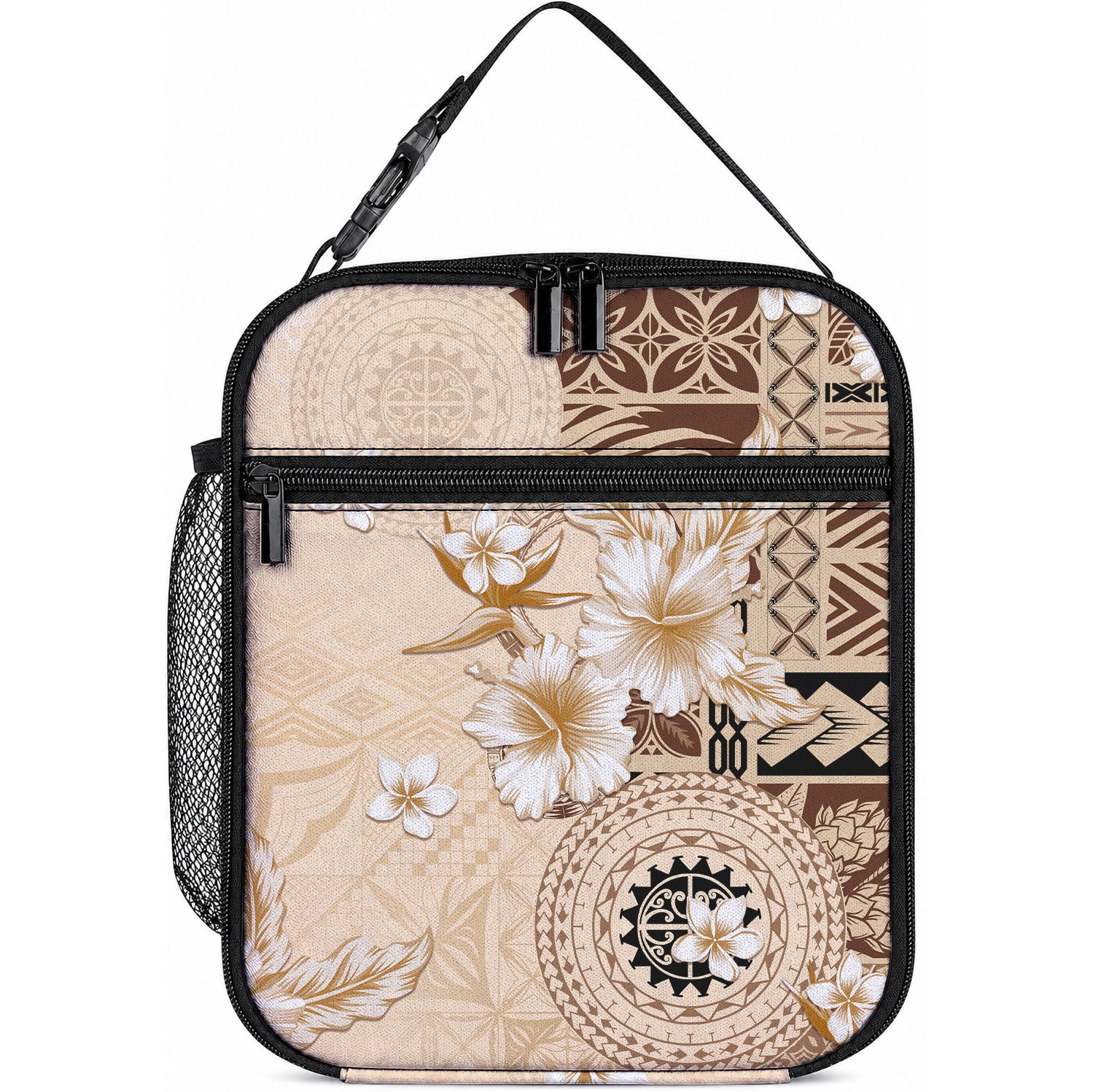 Samoa Siapo Pattern With Beige Hibiscus Lunch Bag