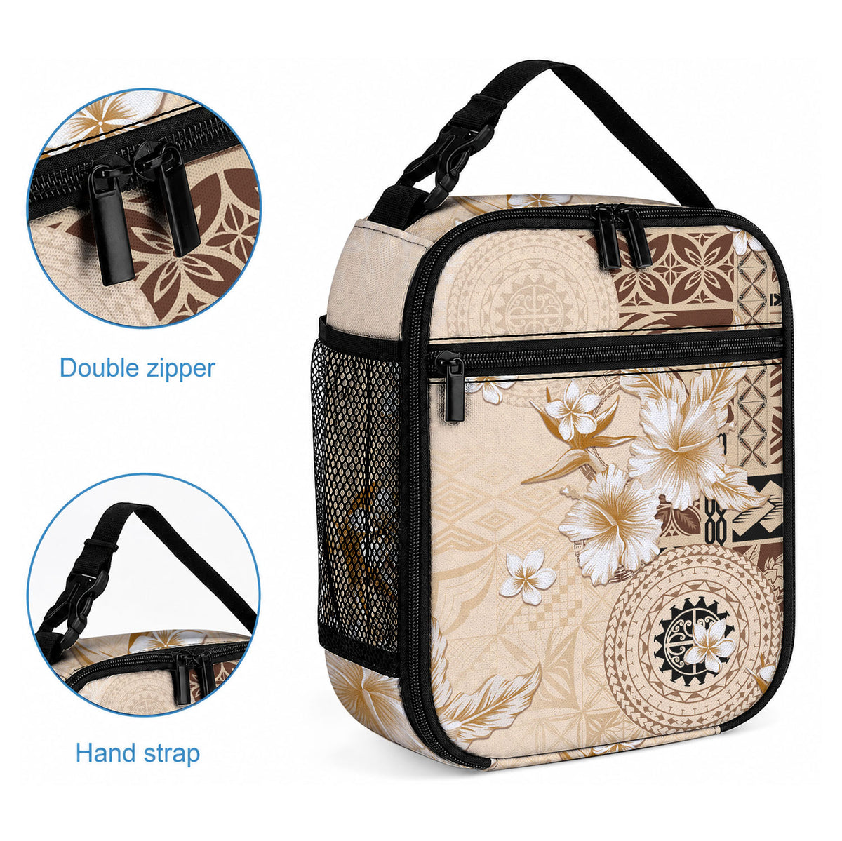 Samoa Siapo Pattern With Beige Hibiscus Lunch Bag