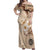 Samoa Siapo Pattern With Beige Hibiscus Off Shoulder Maxi Dress LT05 Women Beige - Polynesian Pride