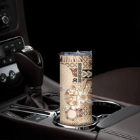 Samoa Siapo Pattern With Beige Hibiscus Skinny Tumbler