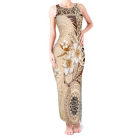 Samoa Siapo Pattern With Beige Hibiscus Tank Maxi Dress LT05 Women Beige - Polynesian Pride