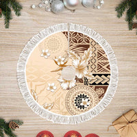 Samoa Siapo Pattern With Beige Hibiscus Tree Skirt LT05 Fringed Beige - Polynesian Pride