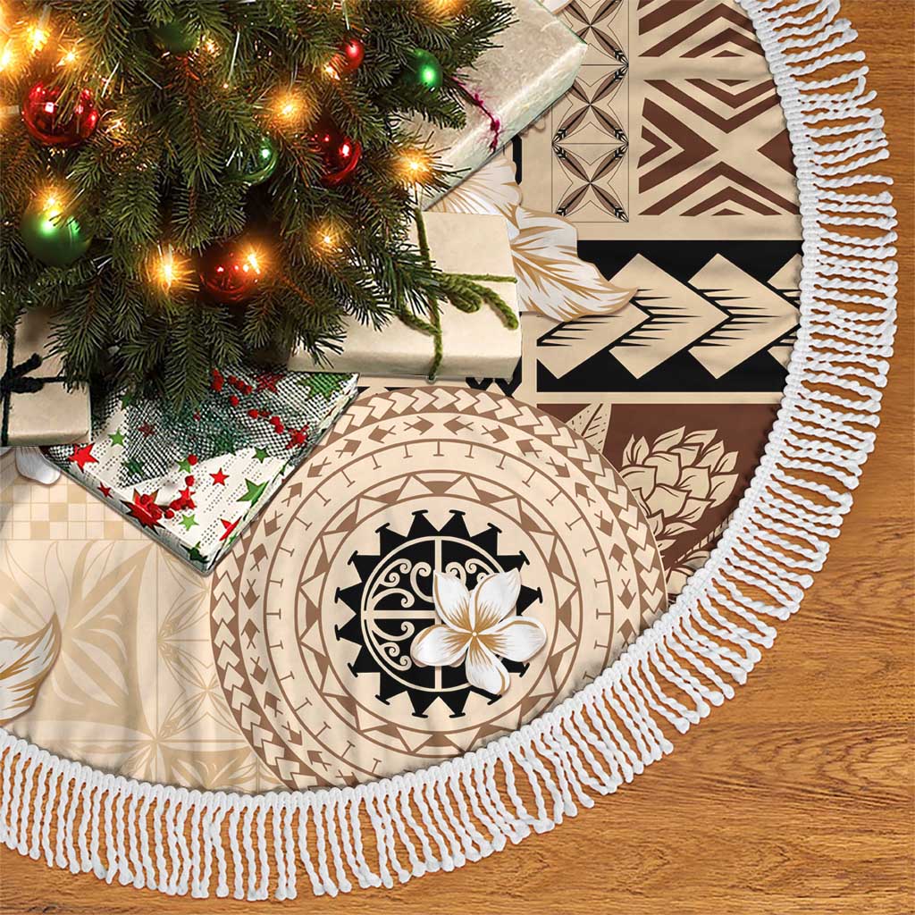 Samoa Siapo Pattern With Beige Hibiscus Tree Skirt LT05 - Polynesian Pride