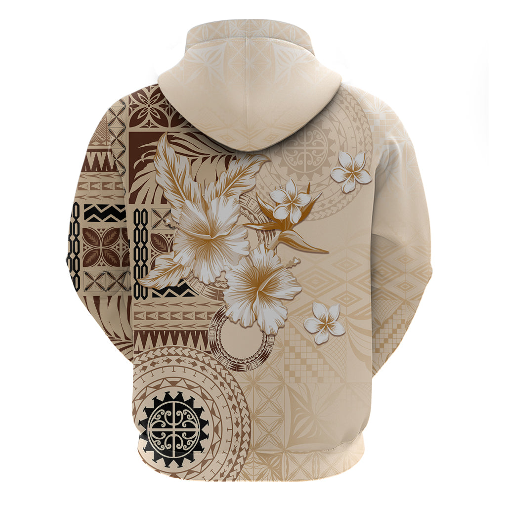 Samoa Siapo Pattern With Beige Hibiscus Zip Hoodie LT05 - Polynesian Pride