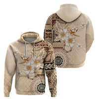 Samoa Siapo Pattern With Beige Hibiscus Zip Hoodie LT05 - Polynesian Pride