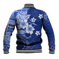 Samoa Siapo Pattern With Navy Hibiscus Baseball Jacket LT05 - Polynesian Pride