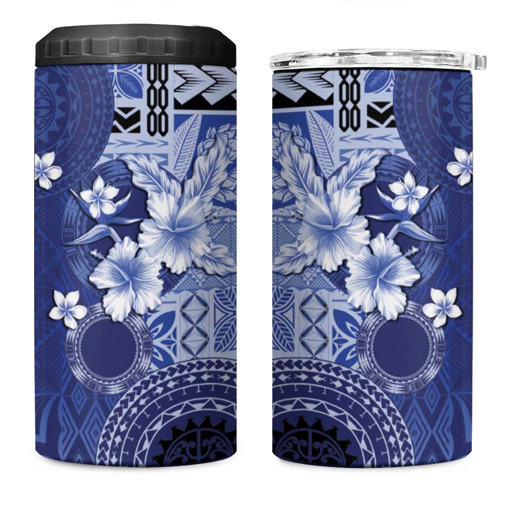 Samoa Siapo Pattern With Navy Hibiscus 4 in 1 Can Cooler Tumbler