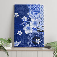 Samoa Siapo Pattern With Navy Hibiscus Canvas Wall Art LT05 - Polynesian Pride