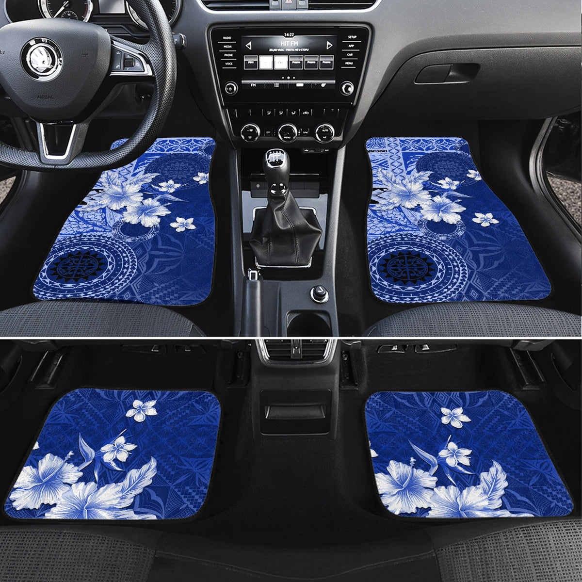 Samoa Siapo Pattern With Navy Hibiscus Car Mats