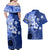 Samoa Siapo Pattern With Navy Hibiscus Couples Matching Off Shoulder Maxi Dress and Hawaiian Shirt LT05 - Polynesian Pride