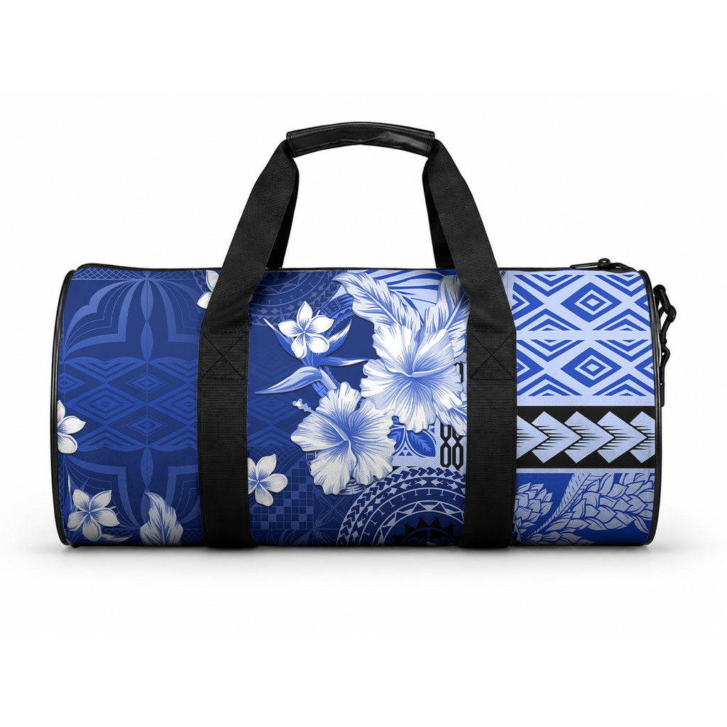 Samoa Siapo Pattern With Navy Hibiscus Duffle Bag