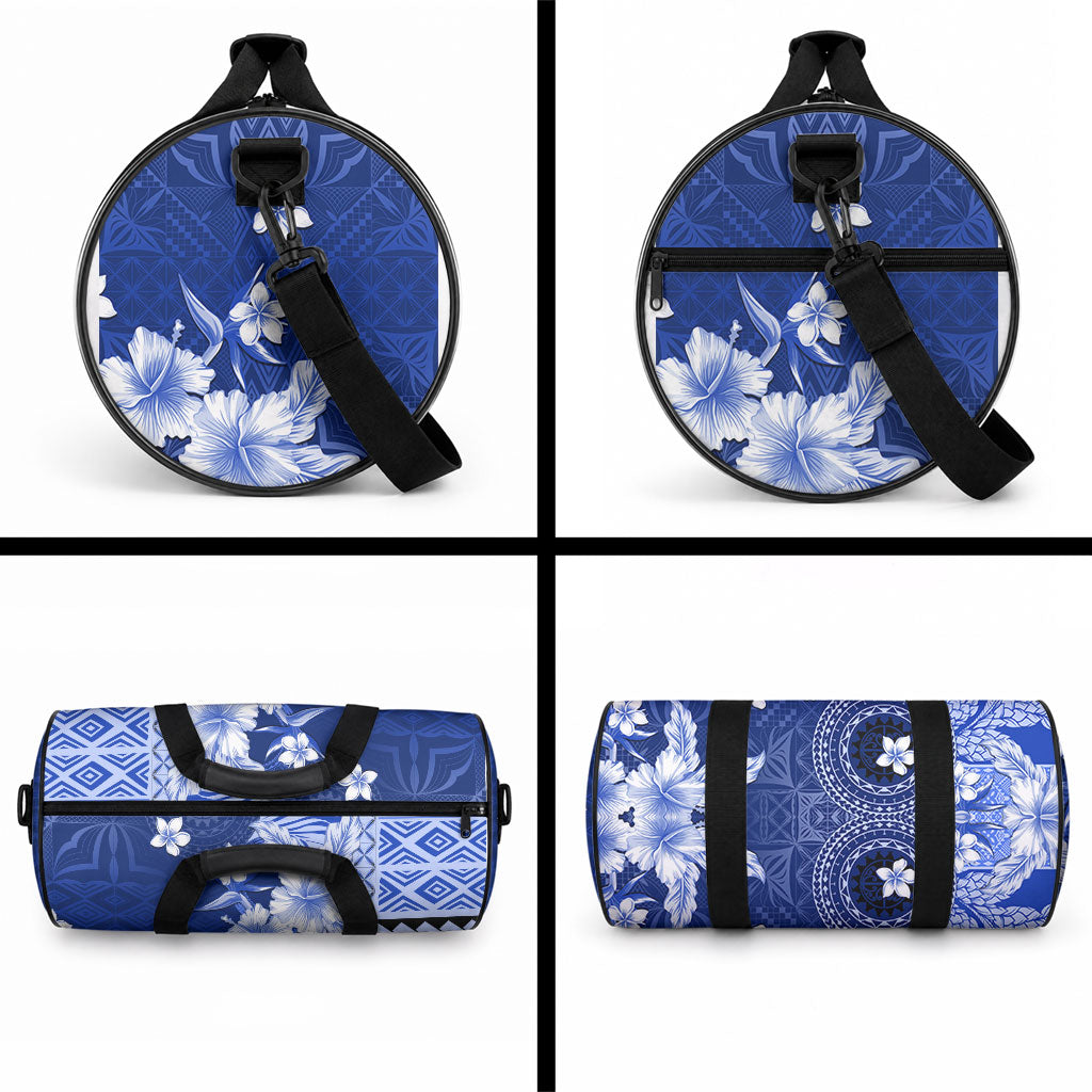 Samoa Siapo Pattern With Navy Hibiscus Duffle Bag