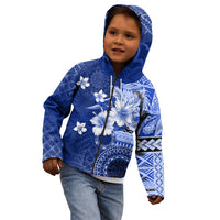 Samoa Siapo Pattern With Navy Hibiscus Kid Hoodie LT05 - Polynesian Pride