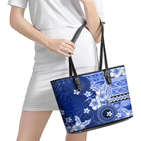 Samoa Siapo Pattern With Navy Hibiscus Leather Tote Bag