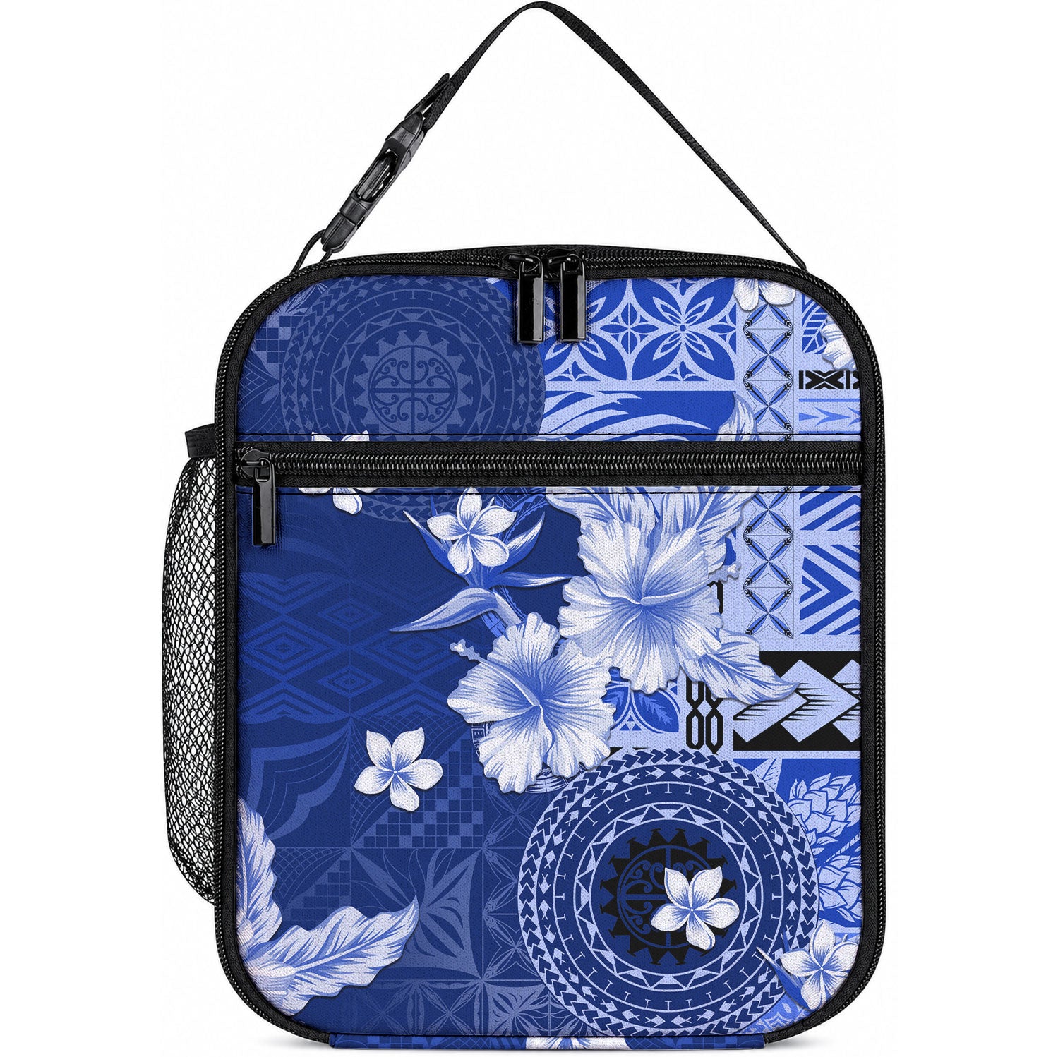 Samoa Siapo Pattern With Navy Hibiscus Lunch Bag