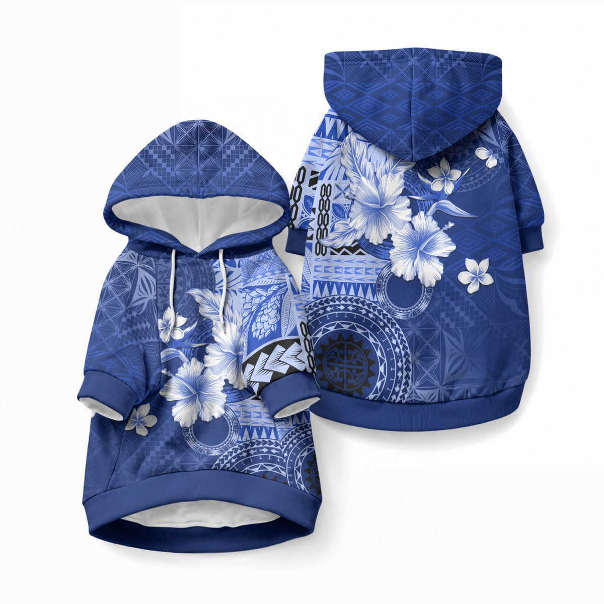 Samoa Siapo Pattern With Navy Hibiscus Pet Hoodie