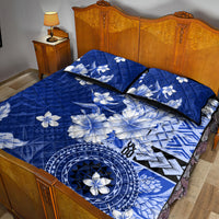 Samoa Siapo Pattern With Navy Hibiscus Quilt Bed Set