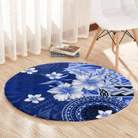 Samoa Siapo Pattern With Navy Hibiscus Round Carpet