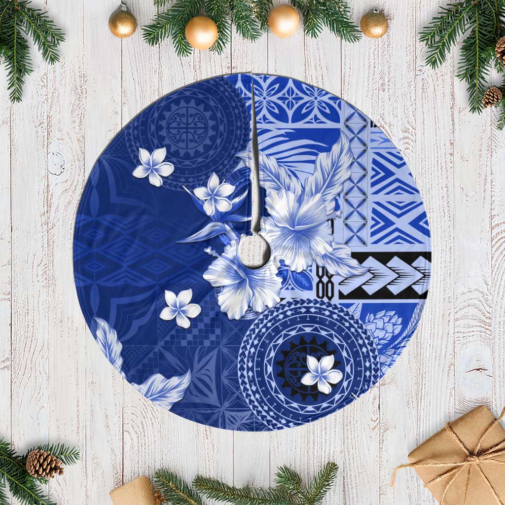 Samoa Siapo Pattern With Navy Hibiscus Tree Skirt LT05 Casual Navy - Polynesian Pride