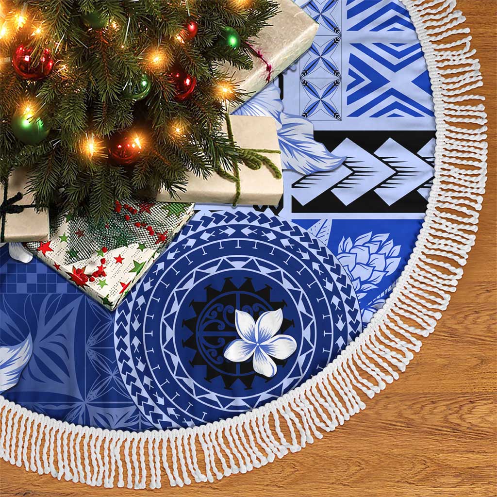 Samoa Siapo Pattern With Navy Hibiscus Tree Skirt LT05 - Polynesian Pride