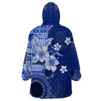 Samoa Siapo Pattern With Navy Hibiscus Wearable Blanket Hoodie LT05 - Polynesian Pride