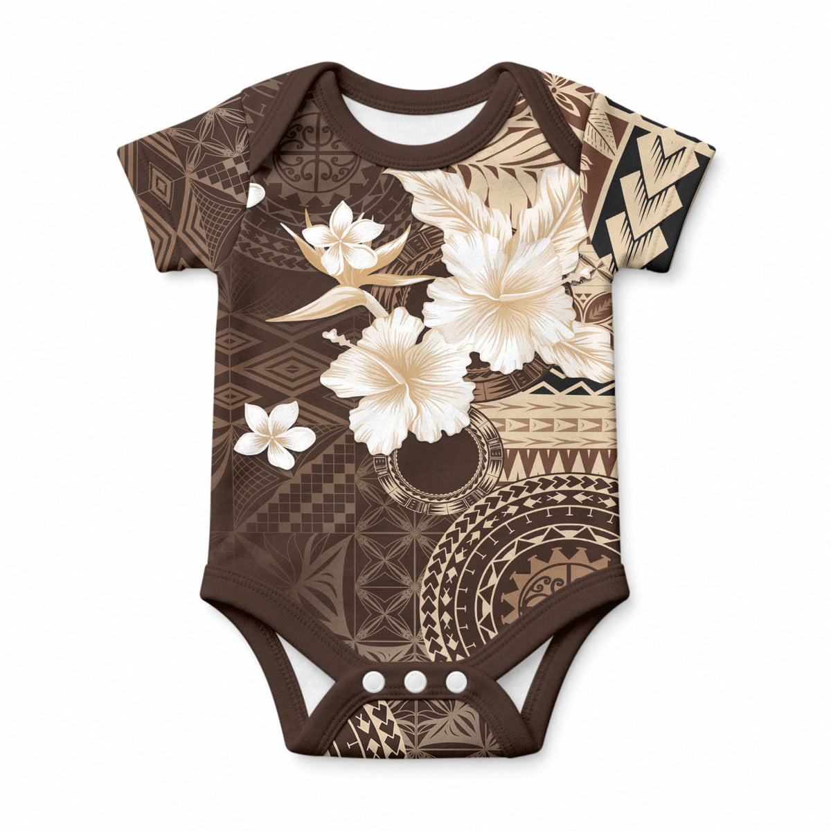 Samoa Siapo Pattern With Brown Hibiscus Baby Onesie