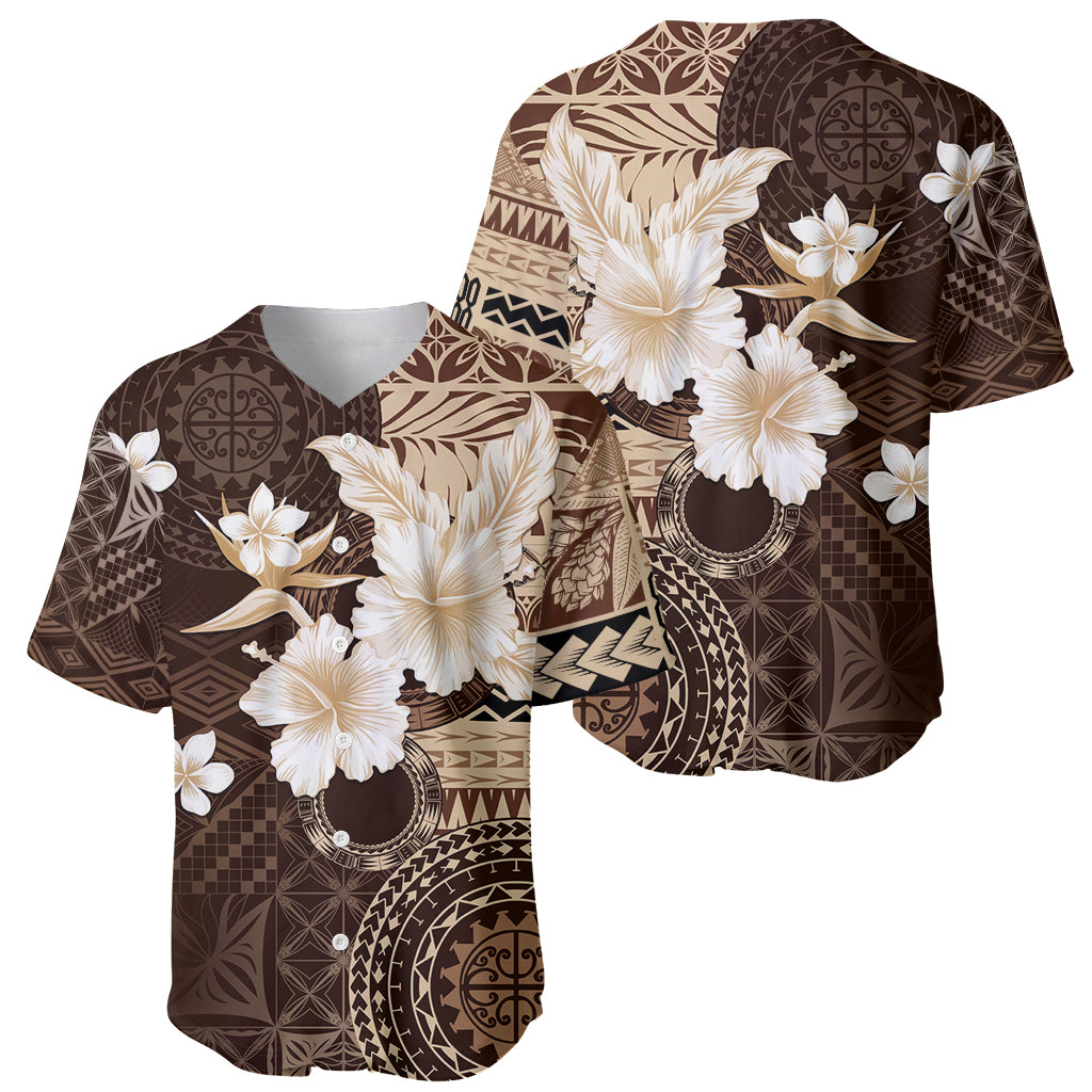 Samoa Siapo Pattern With Brown Hibiscus Baseball Jersey LT05 - Polynesian Pride