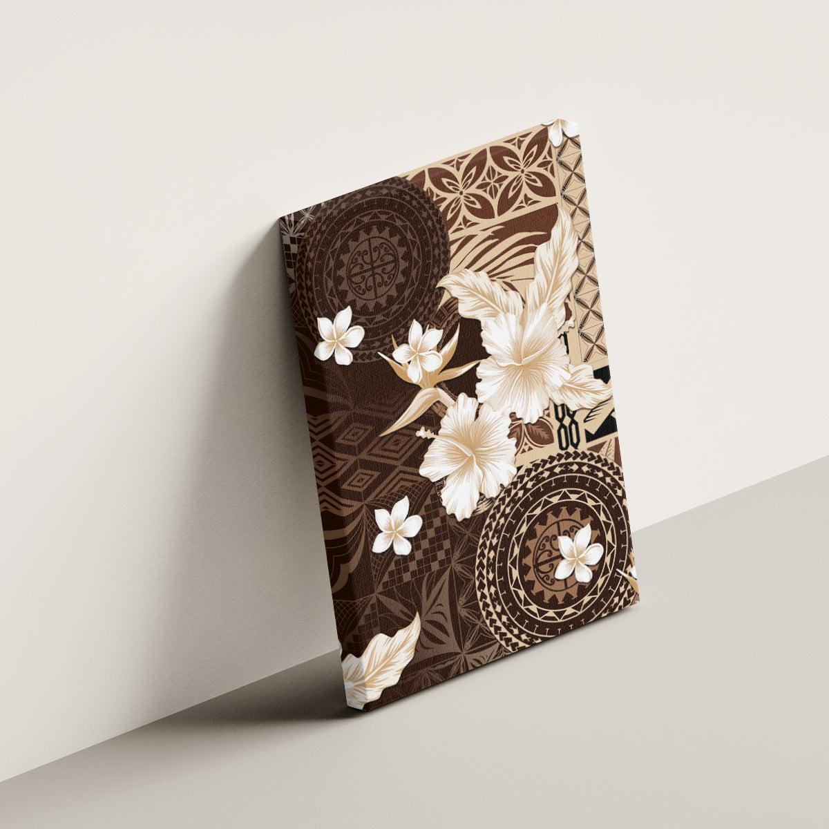 Samoa Siapo Pattern With Brown Hibiscus Canvas Wall Art LT05 - Polynesian Pride