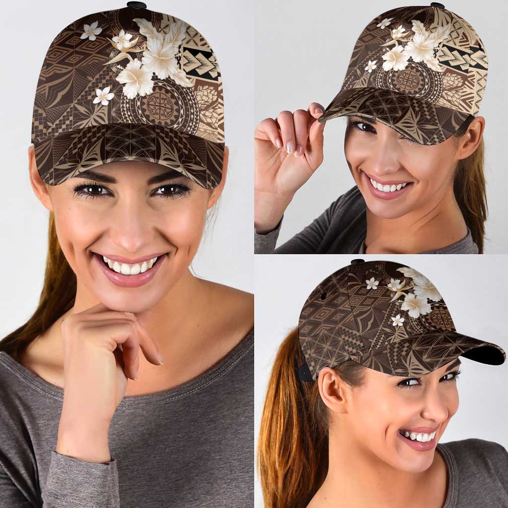 Samoa Siapo Pattern With Brown Hibiscus Classic Cap - Polynesian Pride