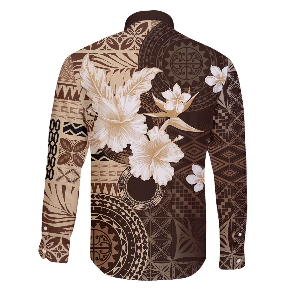 Samoa Siapo Pattern With Brown Hibiscus Family Matching Long Sleeve Bodycon Dress and Hawaiian Shirt LT05 - Polynesian Pride