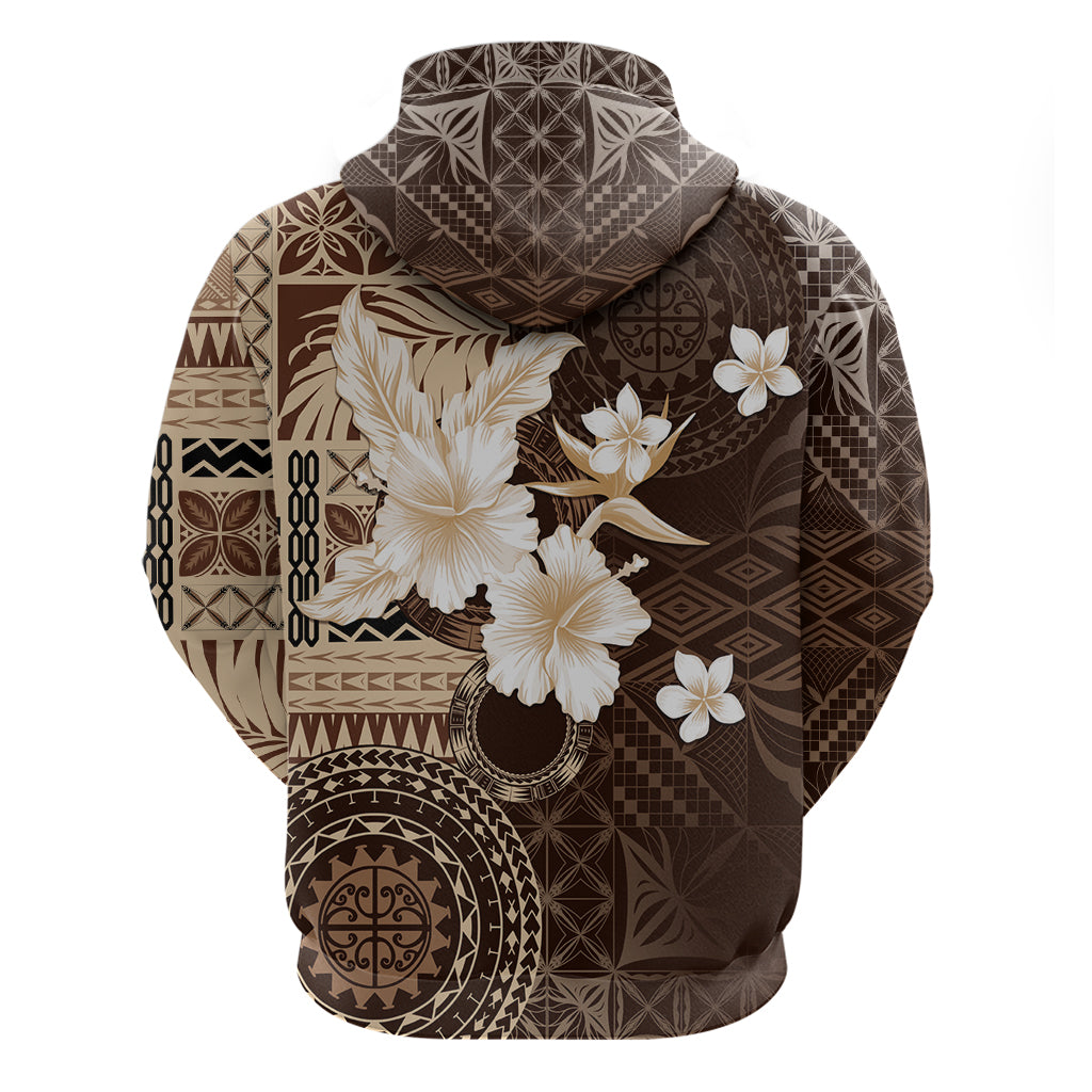 Samoa Siapo Pattern With Brown Hibiscus Hoodie LT05 - Polynesian Pride