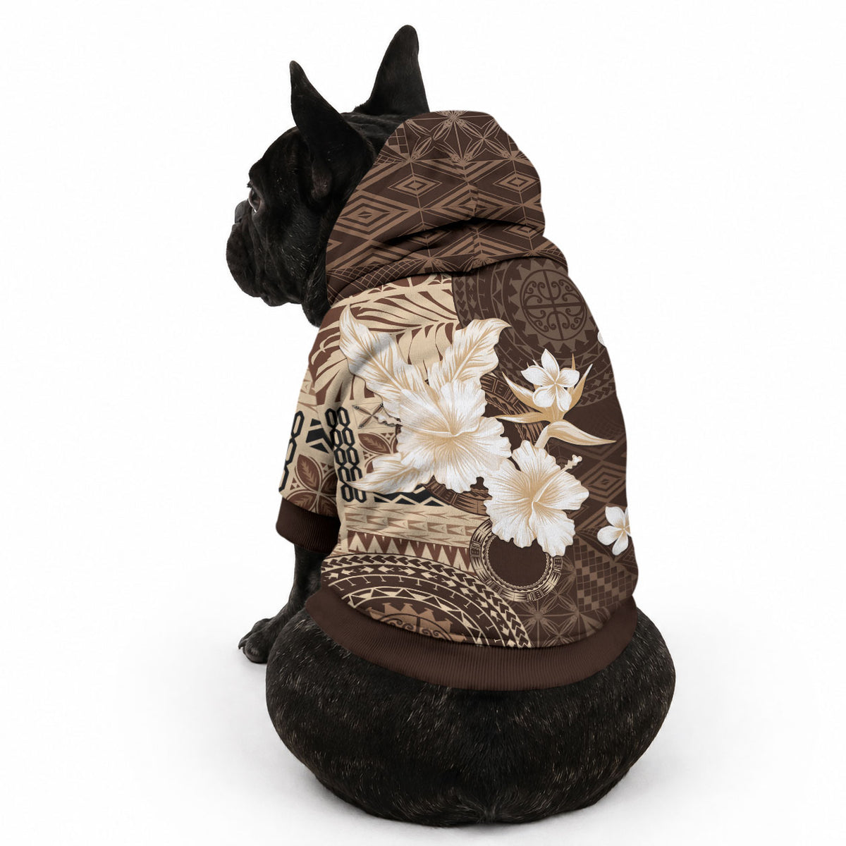 Samoa Siapo Pattern With Brown Hibiscus Pet Hoodie