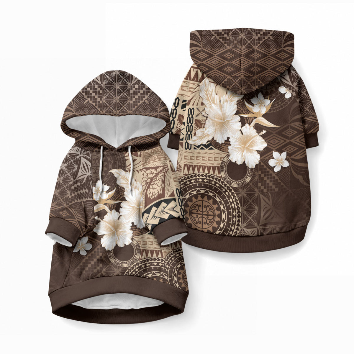 Samoa Siapo Pattern With Brown Hibiscus Pet Hoodie