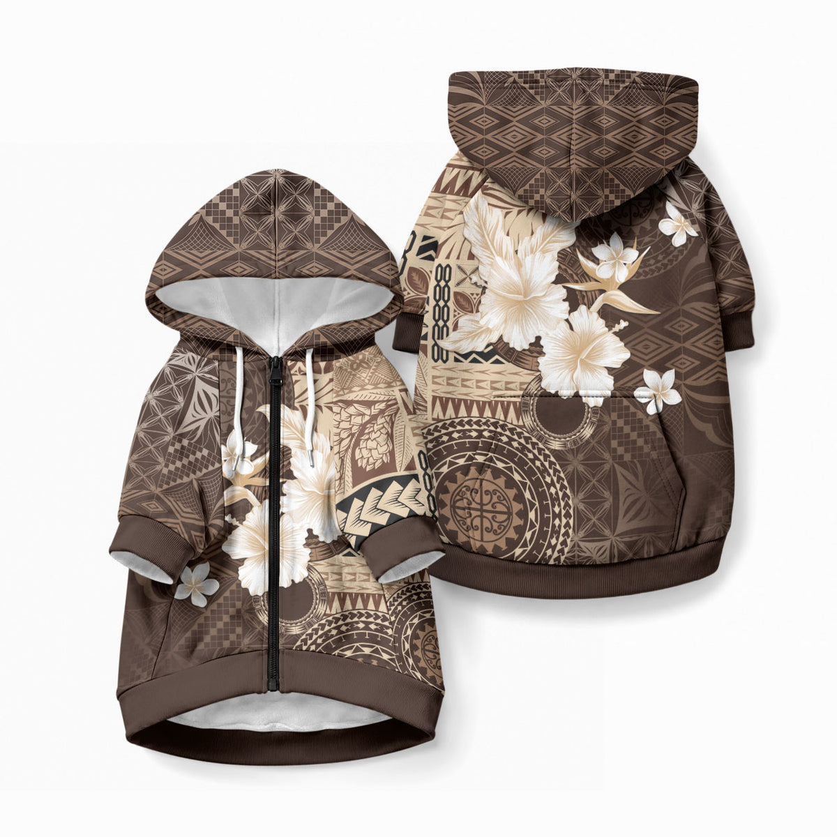 Samoa Siapo Pattern With Brown Hibiscus Pet Hoodie
