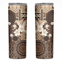 Samoa Siapo Pattern With Brown Hibiscus Skinny Tumbler