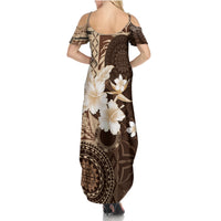 Samoa Siapo Pattern With Brown Hibiscus Summer Maxi Dress LT05 - Polynesian Pride