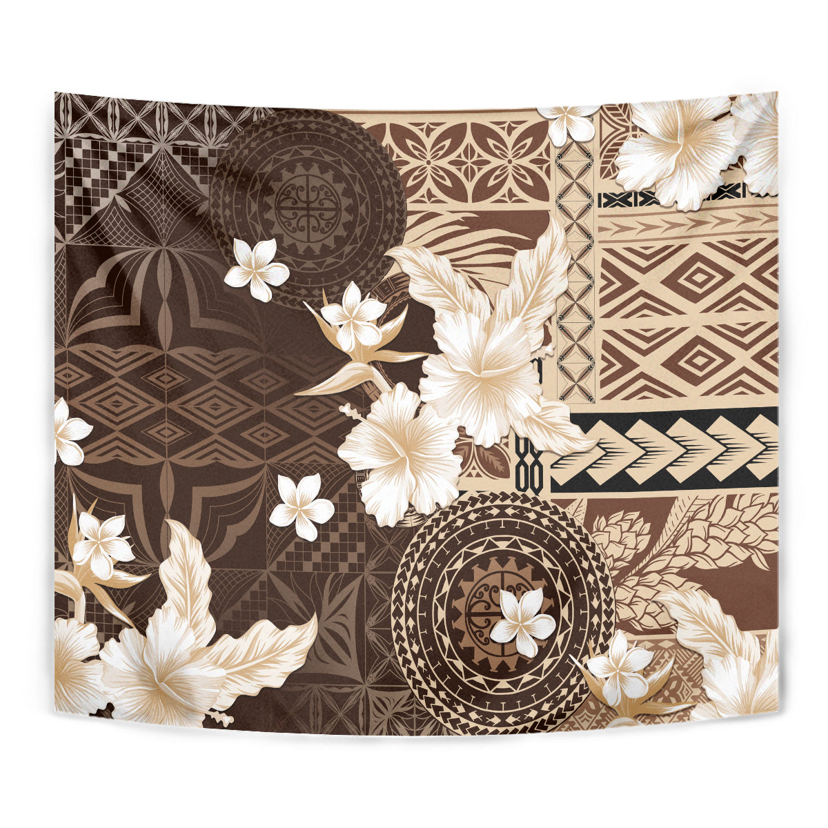Samoa Siapo Pattern With Brown Hibiscus Tapestry