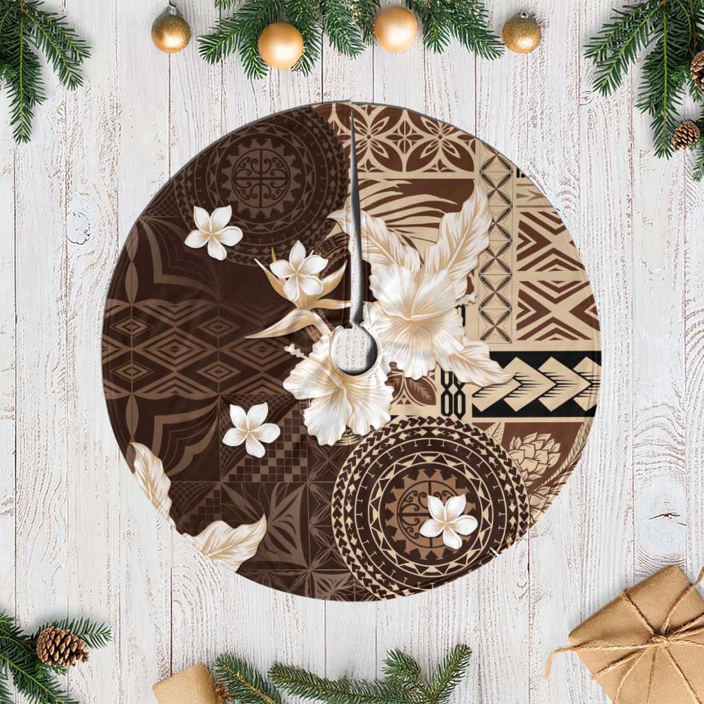 Samoa Siapo Pattern With Brown Hibiscus Tree Skirt LT05 Casual Brown - Polynesian Pride