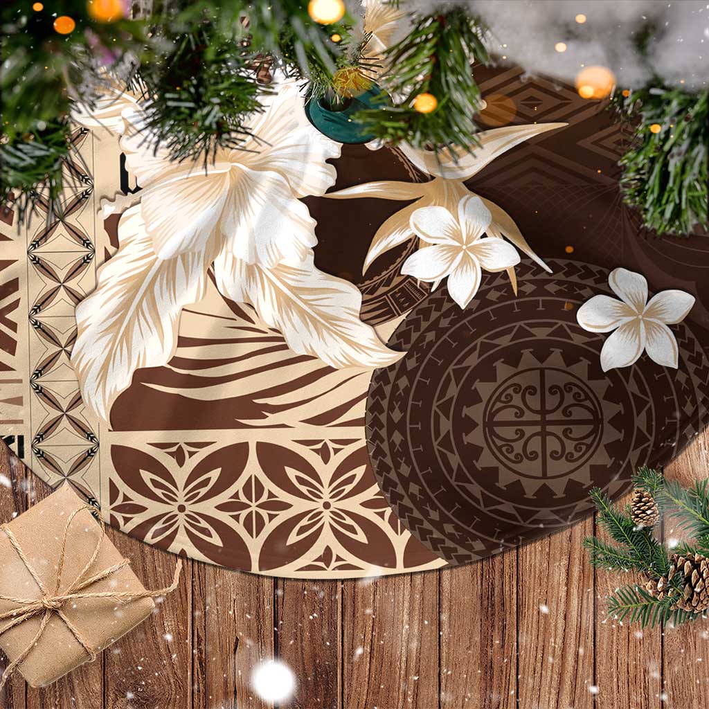 Samoa Siapo Pattern With Brown Hibiscus Tree Skirt LT05 - Polynesian Pride