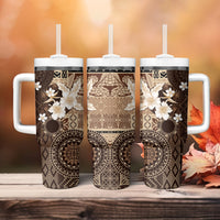 Samoa Siapo Pattern With Brown Hibiscus Tumbler With Handle