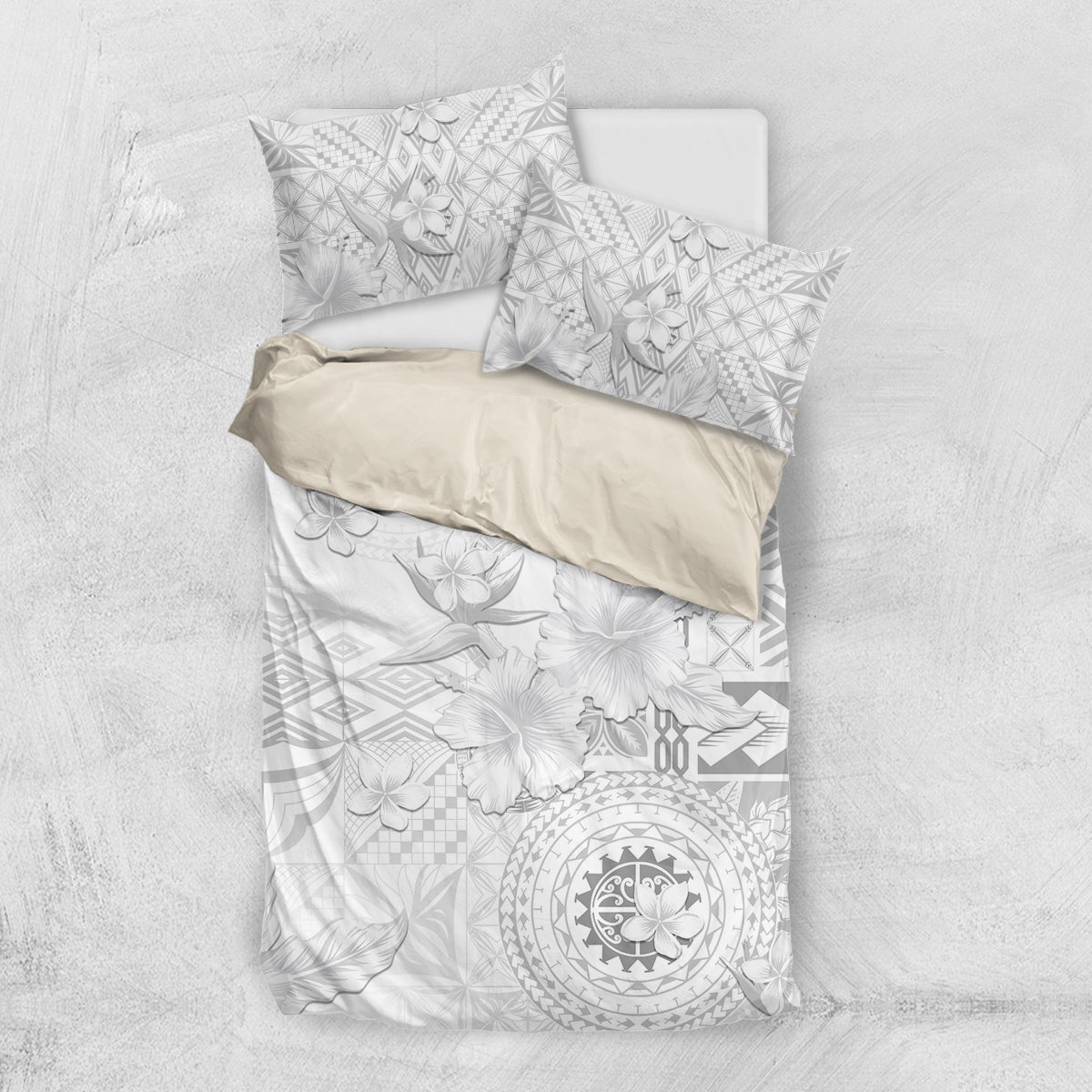 Samoa Siapo Pattern With White Hibiscus Bedding Set