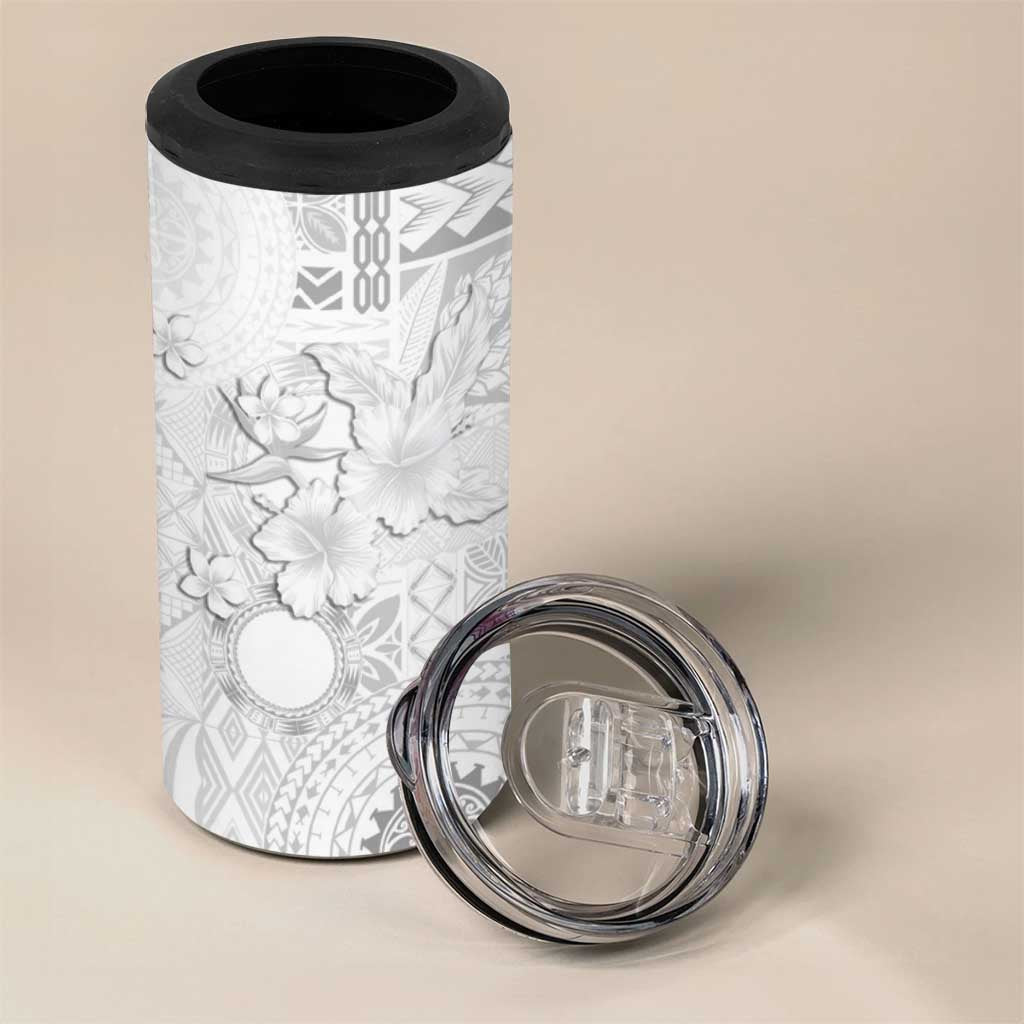Samoa Siapo Pattern With White Hibiscus 4 in 1 Can Cooler Tumbler
