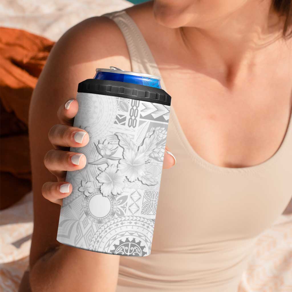 Samoa Siapo Pattern With White Hibiscus 4 in 1 Can Cooler Tumbler