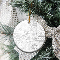 Samoa Siapo Pattern With White Hibiscus Ceramic Ornament LT05 - Polynesian Pride