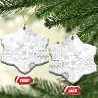 Samoa Siapo Pattern With White Hibiscus Ceramic Ornament LT05 Snow Flake White - Polynesian Pride