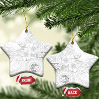 Samoa Siapo Pattern With White Hibiscus Ceramic Ornament LT05 Star White - Polynesian Pride