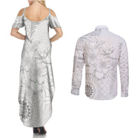 Samoa Siapo Pattern With White Hibiscus Couples Matching Summer Maxi Dress and Long Sleeve Button Shirt LT05 - Polynesian Pride