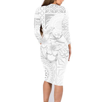Samoa Siapo Pattern With White Hibiscus Family Matching Long Sleeve Bodycon Dress and Hawaiian Shirt LT05 - Polynesian Pride
